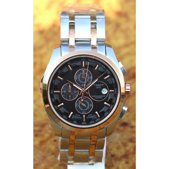 Tissot Two Tone Couturier Tachymeter Swiss Chronograph Men's Black Dial Watch - Picture 2 of 11
